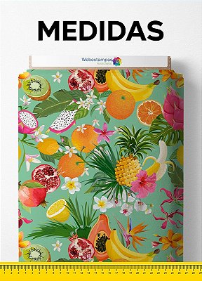 Tecido Cetim Estampa Digital Salada de Frutas 1,40 de Largura