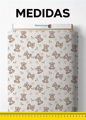 Tecido Cetim Estampa Digital Urso e Passarinho 1,40m de Largura
