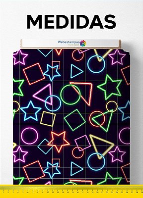 Tecido Cetim Estampa Digital Estrelas e Formas Neon 1,40m de Largura