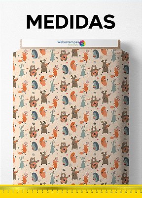 Tecido Cotton Estampa Digital Animais Musicais 1,60m de Largura