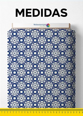 Tecido Cotton Estampa Digital Arabesco Azul Guimarães 1,60m de Largura