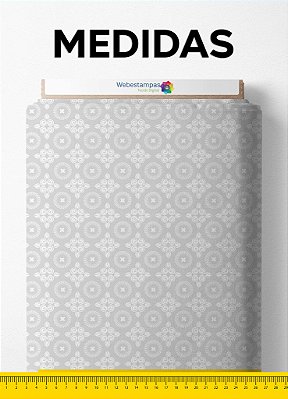 Tecido Cotton Estampa Digital Arabesco Branco Fundo Cinza 1,60m de Largura