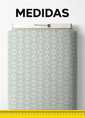 Tecido Cotton Estampa Digital Arabesco Clássico Fundo Verde 1,60m de Largura