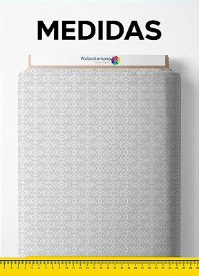 Tecido Cotton Estampa Digital Arabesco com Ramos Branco e Cinza 1,60m de Largura