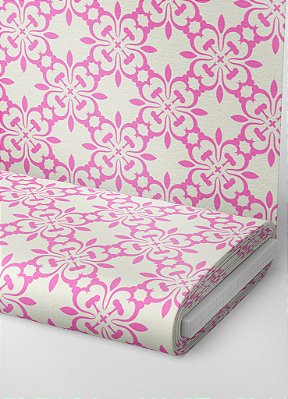 Tecido Cotton Estampa Digital Arabesco Rosa Flores 1,60m de Largura