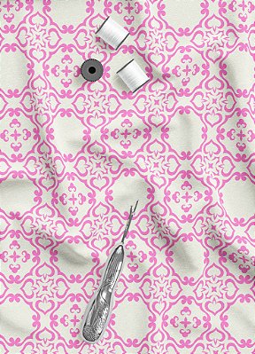 Tecido Cotton Estampa Digital Arabesco Rosa Inglês 1,60m de Largura