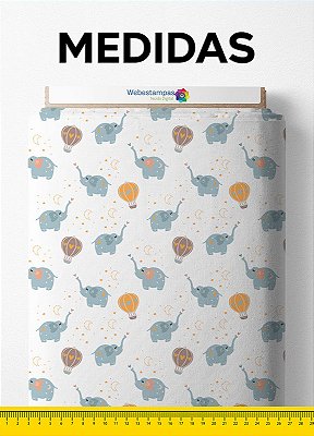 Tecido Cotton Estampa Digital Balão e Elefante 1,60m de Largura