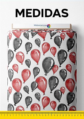 Tecido Cotton Estampa Digital Balões Vermelhos e Pretos 1,60m de Largura