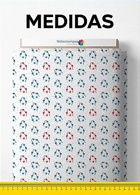 Tecido Cotton Estampa Digital Boias Azul e Vermelho 1,60m de Largura