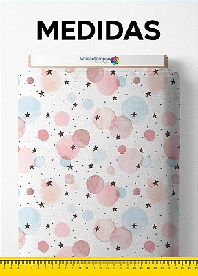Tecido Cotton Estampa Digital Bolinhas e Estrelas Rosas 1,60m de Largura