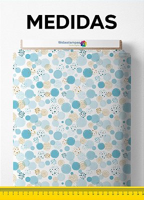 Tecido Cotton Estampa Digital Bolinhas e Formas em Azul 1,60m de Largura