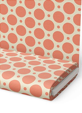 Tecido Cotton Estampa Digital Bolinhas Laranja Fundo Verde 1,60m de Largura
