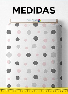 Tecido Cotton Estampa Digital Bolinhas Rosa com Cinza 1,60 de Largura