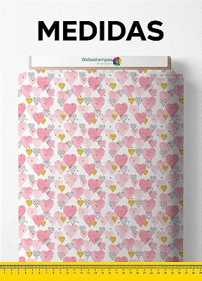 Tecido Cotton Estampa Digital Coração Dourado e Rosa 1,60m de Largura