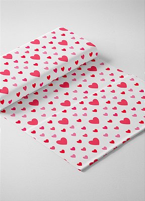 Tecido Cotton Estampa Digital Corações Pink e Rosa Fundo Branco 1,60m de Largura