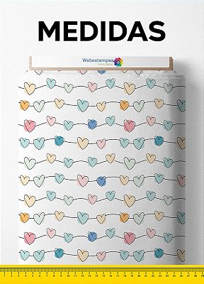 Tecido Cotton Estampa Digital Corações Unidos Fundo Branco 1,60m de Largura