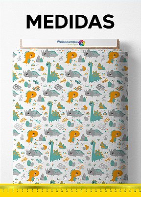 Tecido Cotton Estampa Digital Dino Azul e Amarelo 1,60m de Largura