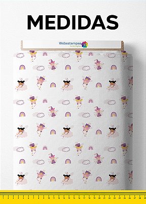 Tecido Cotton Estampa Digital Fadinhas e Nuvens 1,60m de Largura