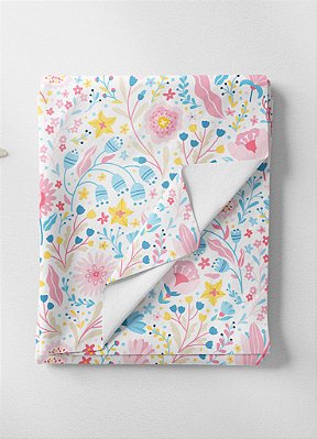 Tecido Cotton Estampa Digital Floral Azul e Rosa 1,60m de Largura