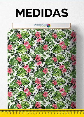 Tecido Cotton Estampa Digital Flores e Folhas 1,60m de Largura
