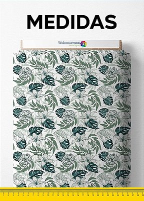 Tecido Cotton Estampa Digital Folhas Verde e Branco 1,60m de Largura