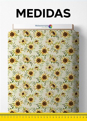 Tecido Cotton Estampa Digital Girassol Fundo Branco 1,60m de Largura