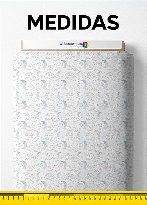 Tecido Cotton Estampa Digital Lua Soninho Cinza 1,60m de Largura