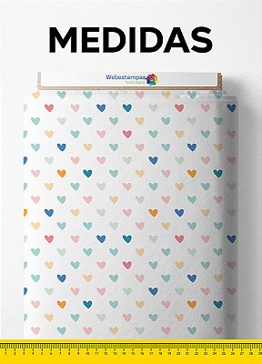 Tecido Cotton Estampa Digital Mosaico de Corações Fundo Branco 1,60m de Largura