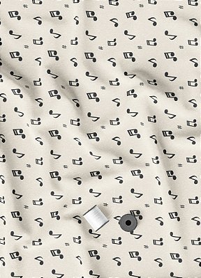 Tecido Cotton Estampa Digital Nota Musical Preto Fundo Beje 1,60m de Largura