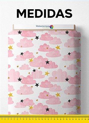 Tecido Cotton Estampa Digital Nuvens e Estrelas 1,60m de Largura