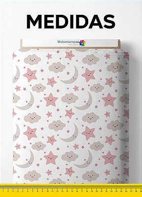 Tecido Cotton Estampa Digital Nuvens Rosa e Cinza 1,60m de Largura