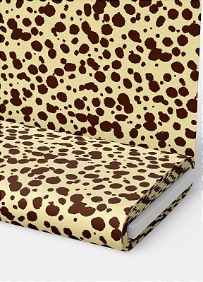Tecido Cotton Estampa Digital Onça Pintas Marrons Fundo Amarelo 1,60m de Largura