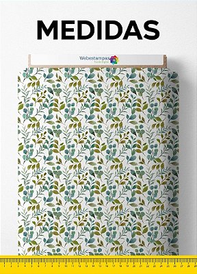 Tecido Cotton Estampa Digital Raminho Verde e Azul 1,60m de Largura