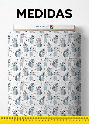 Tecido Cotton Estampa Digital Raposa Cinza 1,60m de Largura