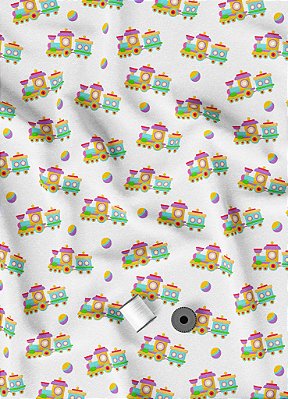 Tecido Cotton Estampa Digital Trenzinho 1,60m de Largura