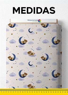 Tecido Cotton Estampa Digital Urso Soneca 1,60m de Largura