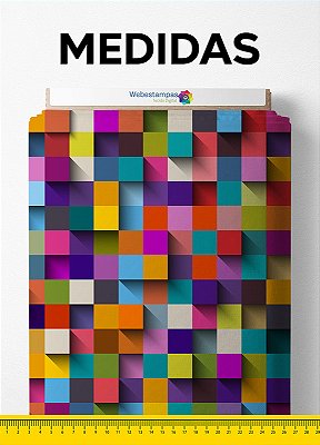 Tecido Microfibra Estampa Digital Cubos Coloridos 3D 1,55m de Largura
