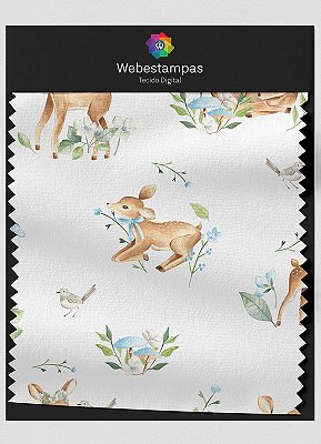 Tecido Microfibra Estampa Digital Bambi Laço Azul 1,55m de Largura