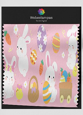 Tecido Microfibra Estampa Digital Happy Easter Fundo Rosa 1,55m de Largura
