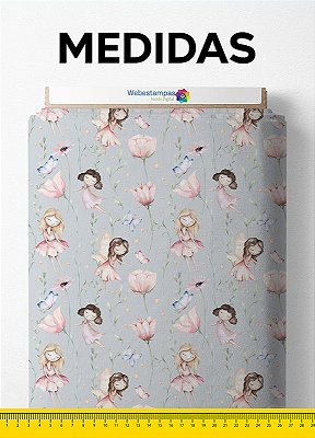 Tecido Microfibra Estampa Digital Fadinhas e Flores 1,55m de Largura