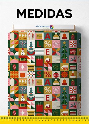 Tecido Micropercal Estampa Digital Patchwork Natal 1,55m de Largura