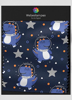 Tecido Micropercal Estampa Digital Dinossauro Astronauta 1,55m de Largura