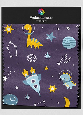 Tecido Micropercal Estampa Digital Dinos Astronautas 1,55m de Largura
