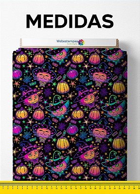 Tecido Micropercal Estampa Digital Gatinho Halloween com 1,55m de Largura