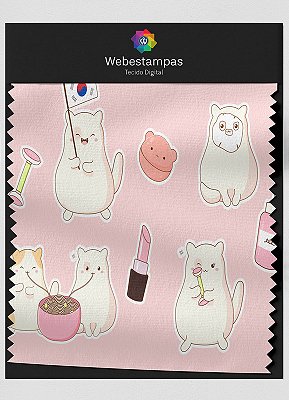 Tecido Micropercal Estampa Digital Gatinho Coreano 1,55m de Largura