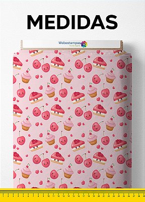 Tecido Tactel Estampa Digital Cupcake Cereja 1,55m de Largura