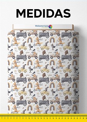 Tecido Tactel Estampa Digital Cute Car 1,55m de Largura