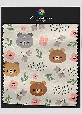 Tecido Helanca Estampa Digital Ursinhos e Flores 1,55m de Largura