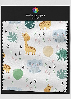 Tecido Oxford Estampa Digital Girafinha e Elefantinho 1,55m de Largura