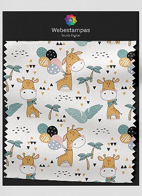 Tecido Oxford Estampa Digital Girafa e Balão 1,55m de Largura